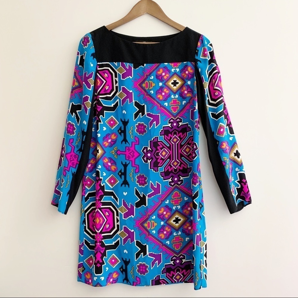 Alice & Trixie Vibrant Geometric Print Silk Shift Dress Small